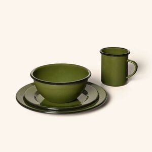 Woolrich - 4pc Enamel Dinnerware Set Dark Green/Black - Woolr Green/Black